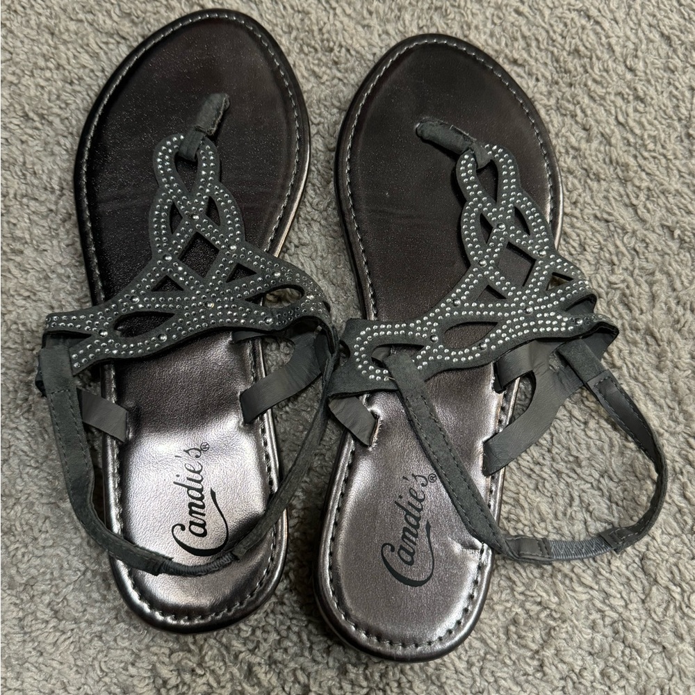 Candie's Black Sandals with Braided Straps
